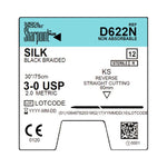 SURGICAL SPECIALTIES Black Braided Silk Suture, Size 3-0, 30", with KS Needle - D622N - 12 Each