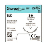 SURGICAL SPECIALTIES Black Braided Silk Suture, Size 3-0, 30", with DS30 Needle - D675N - 12 Each
