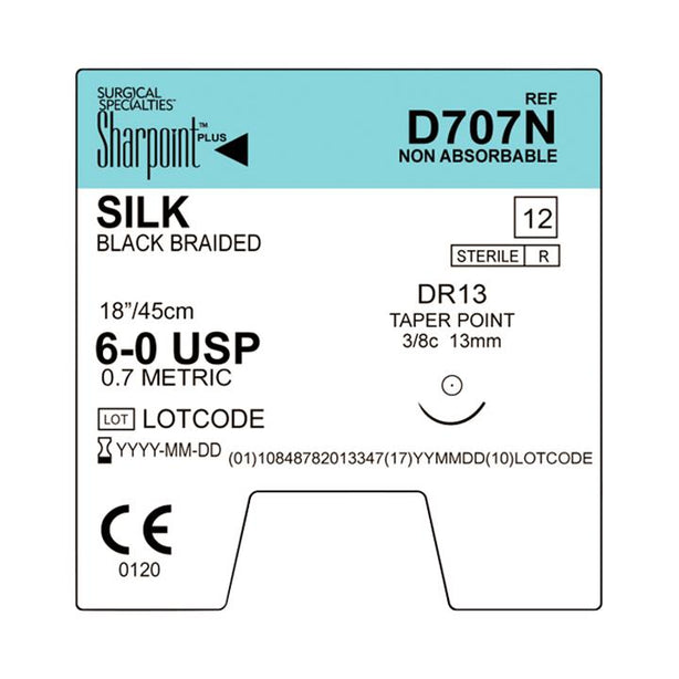 Surgical Specialties Sharpoint Nonabsorbable Coated Black Silk Braided Sutures D707N - 12.0 Each - MDL-SUSD707N