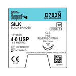 SURGICAL SPECIALTIES Black Braided Silk Suture, Size 4-0, 18", with G-3 Needle - D783N - 12 Each