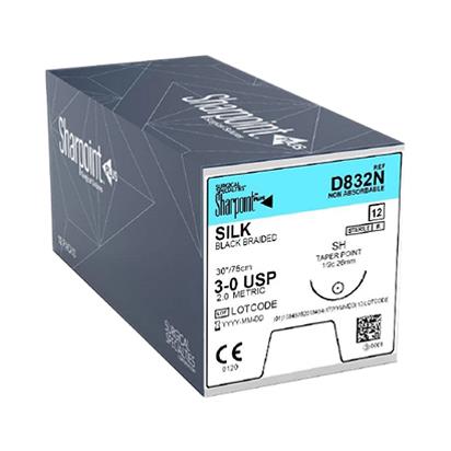 Surgical Specialties Sharpoint Nonabsorbable Coated Black Silk Braided Sutures D832N - 12.0 Each - MDL-SUSD832N