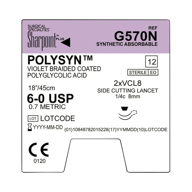 SURGICAL SPECIALTIES Absorbable Side-Cut PolySyn Braided Suture G570N 12 Each-MDL-SUSG570N