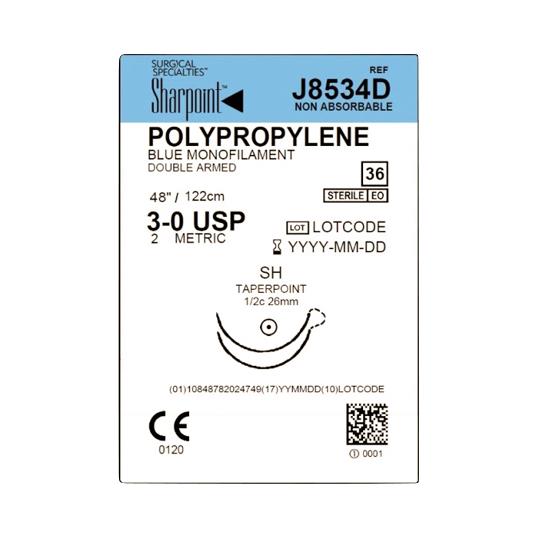 SURGICAL SPECIALTIES Blue Monofilament Polypropylene Sutures J8534D 36 Each-MDL-SUSJ8534D