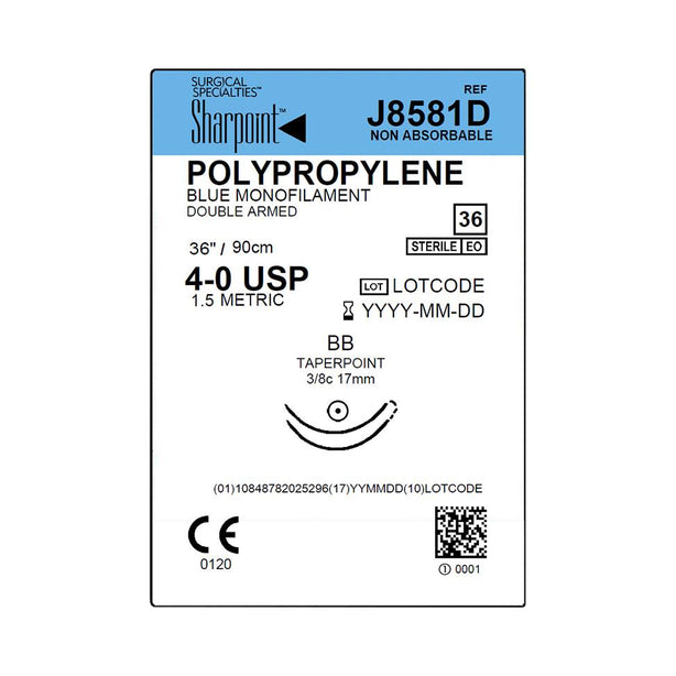SURGICAL SPECIALTIES Monofilament Polypropylene Suture, 4-0, BB, 36", Blue, Double Armed - J8581D - 36 Each