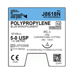 Surgical Specialties Mono Poly Nonabsorbable Blue Monofilament Polypropylene Suture, Size 5-0, 45 cm L, PC-1 Needle, 13 mm, 3/8 Circle - J8618N - 12 Each