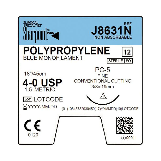 Surgical Specialties Polypropylene Monofilament Sutures J8631N - 12.0 Each - MDL-SUSJ8631N