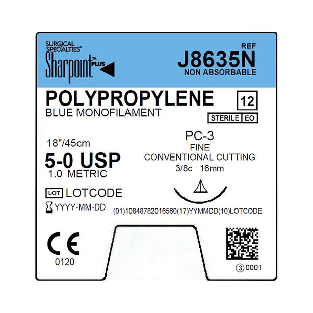 Surgical Specialties Polypropylene Monofilament Sutures J8635N - 12.0 Each - MDL-SUSJ8635N
