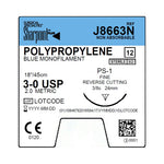 Surgical Specialties Mono Poly Nonabsorbable Blue Monofilament Polypropylene Suture, Size 3-0, 45 cm L, PS-1 Needle, 24 mm, 3/8 Circle - J8663N - 12 Each