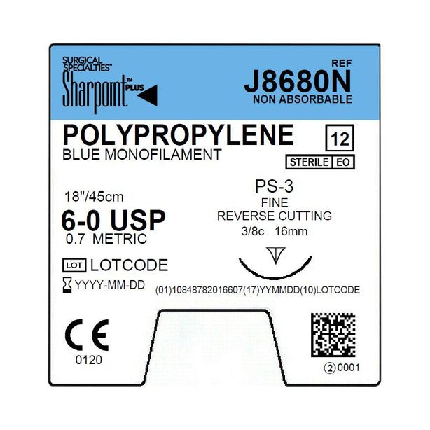 Surgical Specialties Polypropylene Monofilament Sutures J8680N - 12.0 Each - MDL-SUSJ8680N