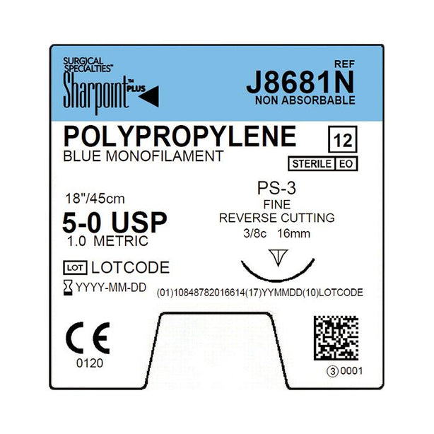 Surgical Specialties Nonabsorbable Blue Mono Poly Suture J8681N 12.0 Each-MDL-SUSJ8681N