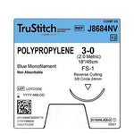 SURGICAL SPECIALTIES Monofilament Trustitch Veterinary Suture, Polypropylene 3-0 Blue 18", FS-1 Reverse Cutting, 24 mm, 3/8" Circle - J8684NV - 12 Each
