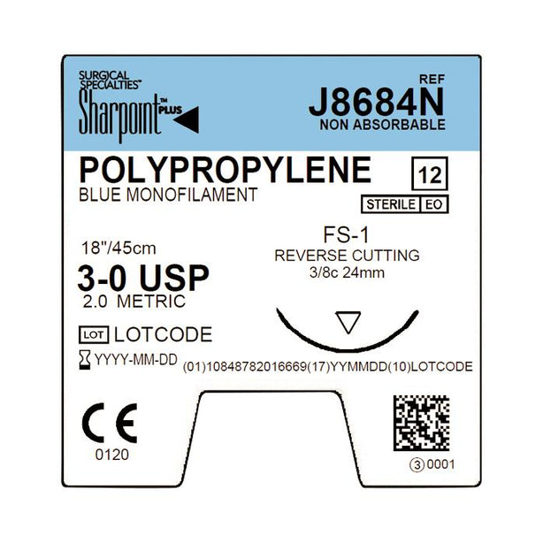Surgical Specialties Polypropylene Monofilament Sutures J8684N - 12.0 Each - MDL-SUSJ8684N