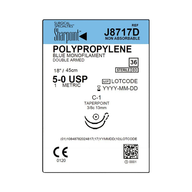 SURGICAL SPECIALTIES Blue Monofilament Polypropylene Sutures J8717D 36 Each-MDL-SUSJ8717D