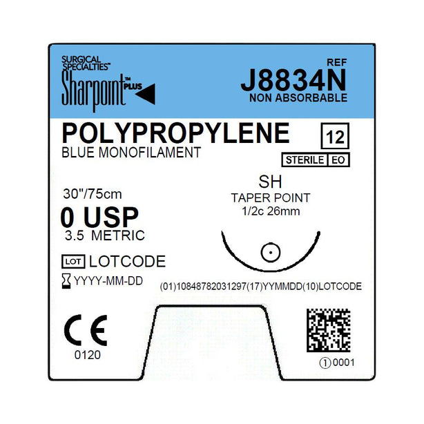 SURGICAL SPECIALTIES Monofilament Sharpoint Plus Suture, Polypropylene 0 Blue 1x30" SH - J8834N - 12 Each