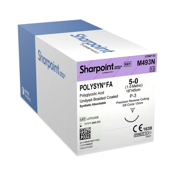 Surgical Specialties Polyglycolic Braided Poly Acid Suture, Size 5-0, 18" - M493N - 12 Each