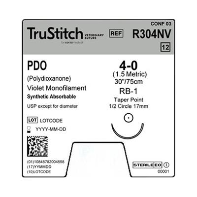 SURGICAL SPECIALTIES PDO Violet Monofilament Sutures R304NV 12 Each - MDL-SUSR304NV