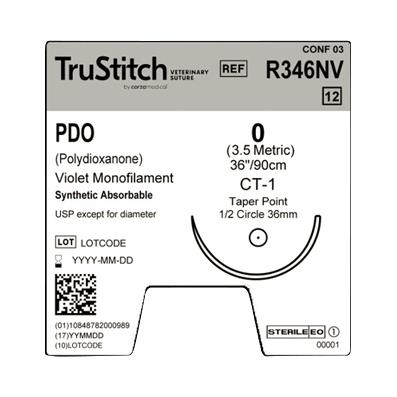 Surgical Specialties Mono Trustitch PDO Veterinary Suture, 0 Violet 36", CT-1 Taper Point, 36.6 mm, 1/2" Circle - R346NV - 12 Each