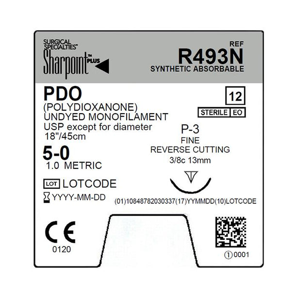 SURGICAL SPECIALTIES PDO Polydioxanone Violet Monofilament Sutures R493N 12 Each-MDL-SUSR493N
