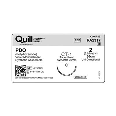 Surgical Specialties Absorb Needld Quill PDO VLP Absorbable Veterinary Suture, 2-0 Violet 30 cm, CT-1 Taper Point, 36.6 mm, 1/2" Circle - RA23T7 - 12 Each