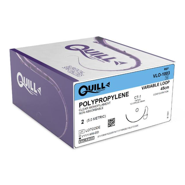 Surgical Specialties Quill Barbed Polypropylene Variable Loop Undyed Nonabsorbable Suture with 36 mm 1/2 Circle Taper Point CT-1 Needle, 45 cm Long, Size 2 - VLO-1003 - 12 Each