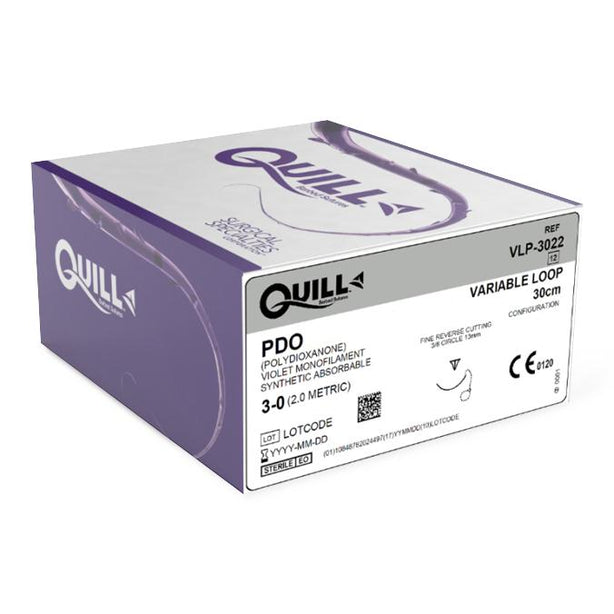 Surgical Specialties Quill Barbed PDO Variable Loop Violet Absorbable Suture with 13 mm 3/8 Circle Fine Reverse Cutting P-3 Needle, 30 cm Long, Size 3-0 - VLP-3022 - 12 Each