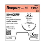 Surgical Specialties Monoderm Undyed Absorbable Suture with 36 mm 1/2 Circle Taper Point CT-1 Needle, 90 cm Long, Size 2-0 - Y945N - 12 Each