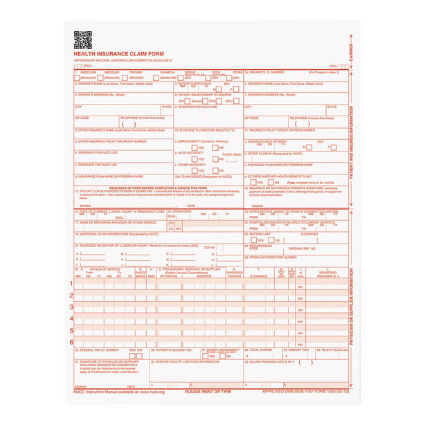 CMS-1500 Benefits Claim Forms, Insurance - 50135R - 250 Each