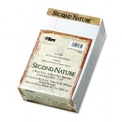 Second Nature Recycled 5" x 8" Ruled Writing Pad, White, Legal - 74830 - 12 Each