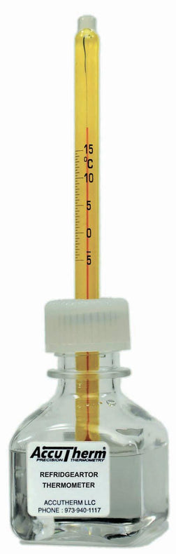 Thermco ACCU-SAFE Enclosed Chamber Thermometer, Refrigerator Bottle, -5/+15C - ACCR0201S - 1 Each