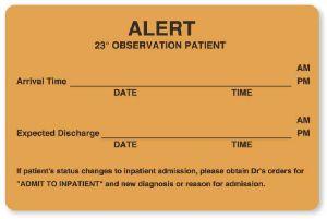 "Alert-23 Hour Observation Patient" Medical Observation Labels - AD400 - 1 Each - MDL-UALAD400
