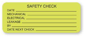 "Safety Check" Electrical Equipment Safety Labels - BE113 - 1 Each - MDL-UALBE113
