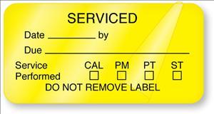 "Serviced Date By/Due" Equipment Service Labels - BE315 - 1 Each - MDL-UALBE315