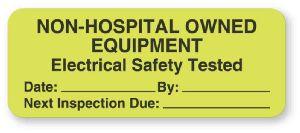 "Non-Hospital Owned Equipment" Electrical Equipment Safety Labels - BE701 - 420 Each - MDL-UALBE701
