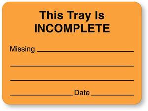 "This Tray Is Incomplete" Exchange Cart and Tray Labels - ULCS324 - 1 Each - MDL-UALCS324