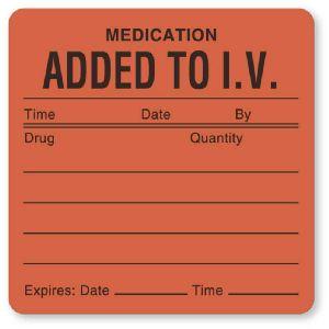 "Medication Added to IV" Labels - HH207 - 1 Each - MDL-UALHH207