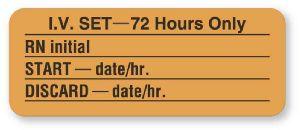 United Ad "Wrap Around IV Tubing - IV Set - 72 Hours Only" Label, Fluorescent Orange, 2-1/4" x 7/8", 420 per Roll - IV244 - 1 Each