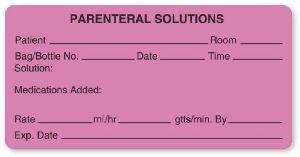 United Ad "Parenteral Solutions" I. V. Medication Additive Label, Fluorescent Pink, 4" x 2" - IV501 - 1 Each
