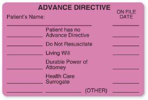 "Advance Directive" Labels - MR433 - 1 Each - MDL-UALMR433