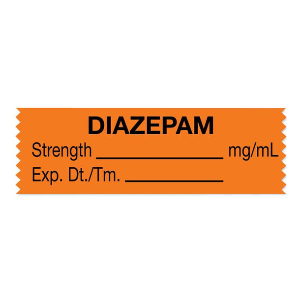 United Ad Drug and Diazepam Label Tape, Strength (mg / mL), Expiration Date / Time, Orange, 1-1/2" x 1/2", Removable, 500"/Roll - ULTA213 - 500 Each