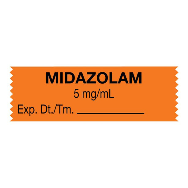 United Ad Drug and Midazolam Label Tape, 5 mg / mL, Expiration Date / Time, Orange, 1-1/2" x 1/2", Removable, 500"/Roll - UALULTJ1506