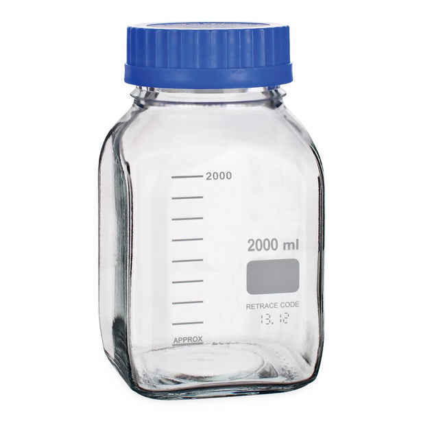 United Scientific Wide-Mouth Square Glass Media Bottle, 2000 mL - BSWM2000 - 6 Each
