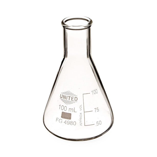 United Scientific Narrow-Mouth Erlenmeyer Flask, Borosilicate Glass, 100 mL - FG4980-100 - 12 Each
