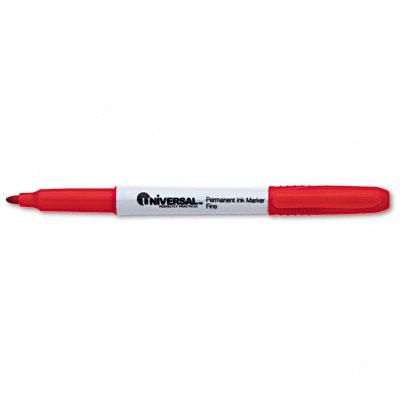 Universal Office Pen-Style Fine-Point Permanent Markers, Red - UNV07072