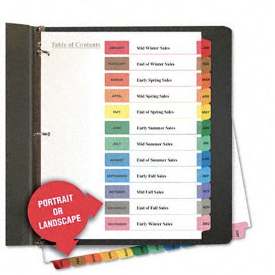 Universal Office Table of Contents Dividers, Assorted Color 12-Tab, Months, Letter, White - UNV24810