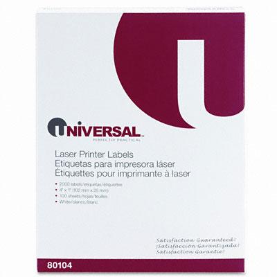 Universal Office Inkjet or Laser Printer Permanent Labels, 1" x 4", White, 100 Sheets, 2000 per Box - 80104 - 1 Each