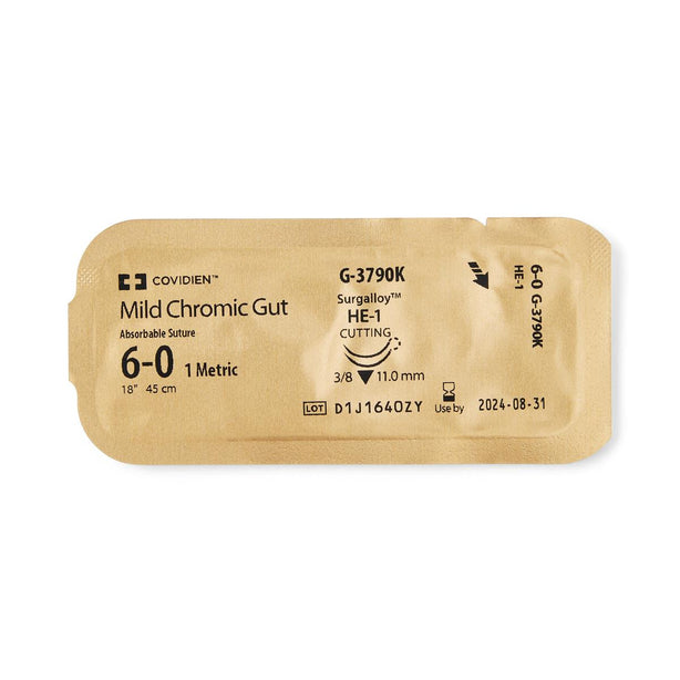 Medtronic Chromic Gut Suture, Mild, 6/0, 18", Undyed, HE-1 - G3790K - 12 Each