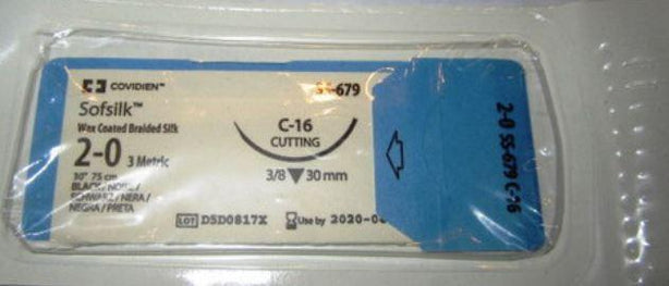 Medtronic Sofsilk Suture, Black, Size 2/0, 30", C-16 Needle, 07G - SS-679 - 36 Each