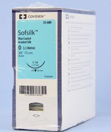 Medtronic Sofsilk Suture, Black, Size 0, 30", C-16 Needle - SS-680 - 36 Each