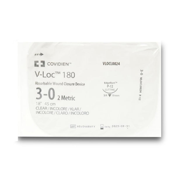 Medtronic Suture V-LOC 180 Absorbable Wound Closure Device, Undyed, Size 3-0, 18" Long, P-12 Needle - VLOCL0024 - 12 Each