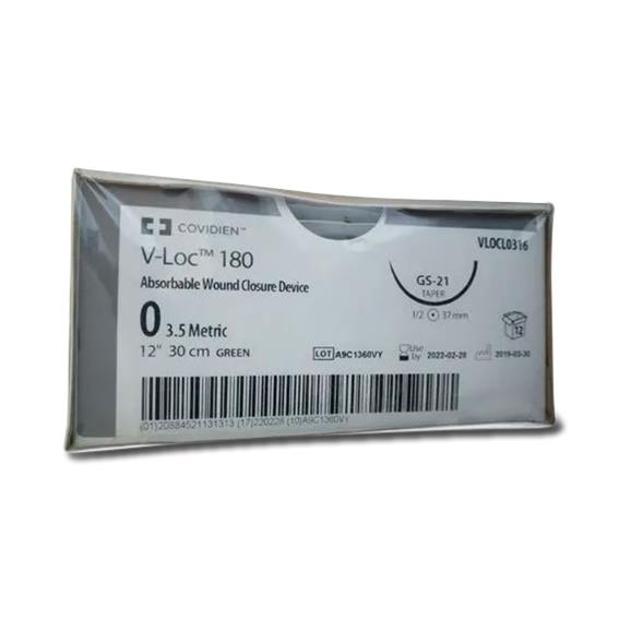 Medtronic Suture V-LOC 180 Absorbable Wound Closure Device, Green, Size 0, 12" Long, GS-21 Needle - VLOCL0316 - 12 Each